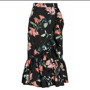 Eliza J Black Floral Taffeta Ruffle Flouncy Skirt